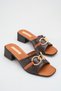 S140 Stylish Women's Short Heeled Slippers with Chain Accessory Detail
