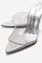Women's Pointed Toe Thin Heeled Transparent Strap Slippers Sona Silver Wrinkled - 7