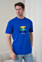 Men's Tropical Themed Palm Tree Printed Round Neck Cobalt Blue T-Shirt - 2