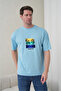 Men's Tropical Themed Palm Tree Printed Round Neck Blue T-Shirt - 4