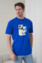 Men's Surf and Palm Tree Printed California Themed Round Neck Cobalt Blue T-Shirt - 2