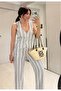 Women's Gray Striped Premium Vest and Pants Set - 2