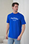 Men's Motivational Themed Predict the Future Gothic Lettering Round Neck Cobalt Blue T-Shirt