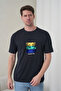 Men's Tropical Themed Palm Tree Printed Round Neck Navy Blue T-Shirt - 2