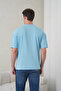 Men's Tropical Themed Palm Tree Printed Round Neck Blue T-Shirt - 5