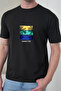 Men's Tropical Themed Palm Tree Printed Round Neck Black T-Shirt - 3