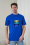 Men's Tropical Themed Palm Tree Printed Round Neck Cobalt Blue T-Shirt - 4