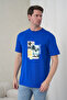 Men's Surf and Palm Tree Printed California Themed Round Neck Cobalt Blue T-Shirt