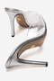 Women's Pointed Toe Thin Heeled Transparent Strap Slippers Sona Silver Wrinkled - 4