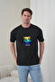 Men's Tropical Themed Palm Tree Printed Round Neck Black T-Shirt - 2