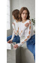 Women's White Special Cut Ribbed Slit Sleeve Design Blouse
