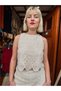 Ecru Color Crochet Ring Motif Lace Blouse and Pencil Skirt Set - 2