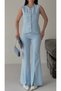 Women's Designer Vest and Slit-Cut Pants Set in Baby Blue - 4