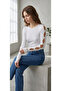 Women's White Special Cut Ribbed Slit Sleeve Design Blouse - 6