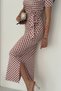 Women's Polka Dot Draped Long Dress – Lycra Midi Maxi Dress with Slit Detail - 5