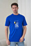 Men's Minimalist Burning Match Illustration Round Neck Cobalt Blue T-Shirt - 4
