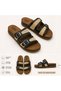 Women's Double Buckle Straw Detailed Slippers