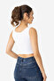 Women's Cotton Camisole Crew Neck Thick Strap Crop Top White - 3