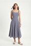 Women's Country Blue Gingham Woven Strap Sleeveless Midi Flared Dress - 4