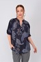 Women's Authentic Patterned Pocket Detailed High Collar Black Shawl Linen Shirt