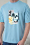 Men's Surf and Palm Tree Printed California Themed Round Neck Blue T-Shirt - 3