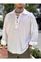 Oval Cut Shirt with Tie Collar White - 3
