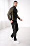 Men'S, Black-Khaki Diving Fabric Zippered Top and Bottom Tracksuit Set - 3