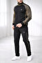 Men'S, Black-Khaki Diving Fabric Zippered Top and Bottom Tracksuit Set - 2