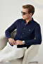 Navy Blue Modal Fabric Comfortable Fit Embroidered Men's Shirt 2602630 - 2