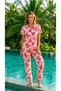 Women's Pink Ribbon Patterned Pajama Set Short Sleeve Buttoned Bottom Top