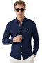 Navy Blue Modal Fabric Comfortable Fit Embroidered Men's Shirt 2602630