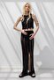 Women's Black Knitted Mesh Maxi Beach Skirt High Waisted Slit Openwork Design