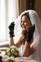 Elviora Lace Veil Black Gloves – Elegant Bridal Accessory with Lace Cuffs and Bow Detail - 3