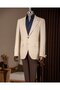 Italian Style Slim Fit Men's Mono Collar Linen Blend Jacket Beige T20083-09