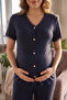 Pure Comfort Polka Dot V-Neck Front Button Maternity and Postpartum Pajama Set - 3