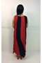 Women's Red Authentic Voile Cotton Ikirenk Strap V-collar Asymmetrical Maxi Dress - 8