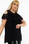 Shoulder Low-Rise Layered Short Sleeve Flowy Blouse with Lace Sleeves and Chest - 3