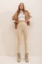 Women's Beige High Waist Ribbed Lycra Ottoman Leggings ALC-X7328 - 4