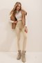Women's Beige High Waist Ribbed Lycra Ottoman Leggings ALC-X7328 - 6