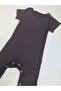 Black Corded Modal Cotton Romper Short Jumpsuit Salopet - 3
