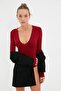 Bordo Derin V Yakalı Çıtçıtlı Örme Body TPRAW22BD0084 - 4