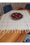Buldan Cloth Cream Colored Tablecloth with Tassels and Evil Eye Beads 90*90 Cm