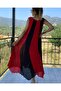 Women's Red Authentic Voile Cotton Ikirenk Strap V-collar Asymmetrical Maxi Dress - 3