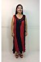 Women's Red Authentic Voile Cotton Ikirenk Strap V-collar Asymmetrical Maxi Dress - 4