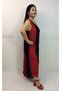 Women's Red Authentic Voile Cotton Ikirenk Strap V-collar Asymmetrical Maxi Dress - 5