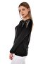 Women's Black Shoulder Star Applique Crew Neck Blouse - 4
