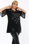 V-Neck Lace Detailed Stone Printed Short Sleeve Slit Blouse