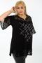 V-Neck Lace Detailed Stone Printed Short Sleeve Slit Blouse - 3