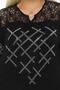 V-Neck Lace Detailed Stone Printed Short Sleeve Slit Blouse - 6