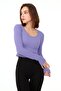 Women's Purple Crew Neck Long Sleeve Ribbed Knitted Crop Blouse - 4